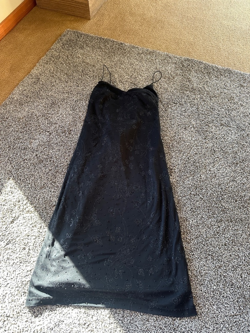 Rampage Black Beaded Maxi Slip Dress Prom Formal Slip Inside Classic LBD